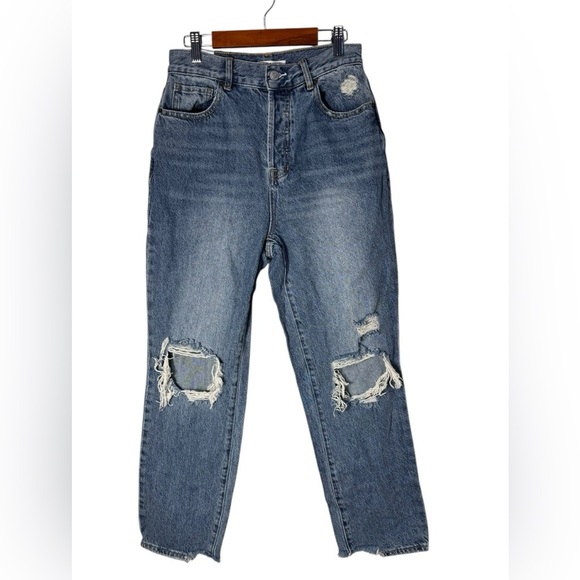 PacSun High Rise Straight Leg Denim Jeans Button Fly Distressed womens size 27 - Picture 1 of 15